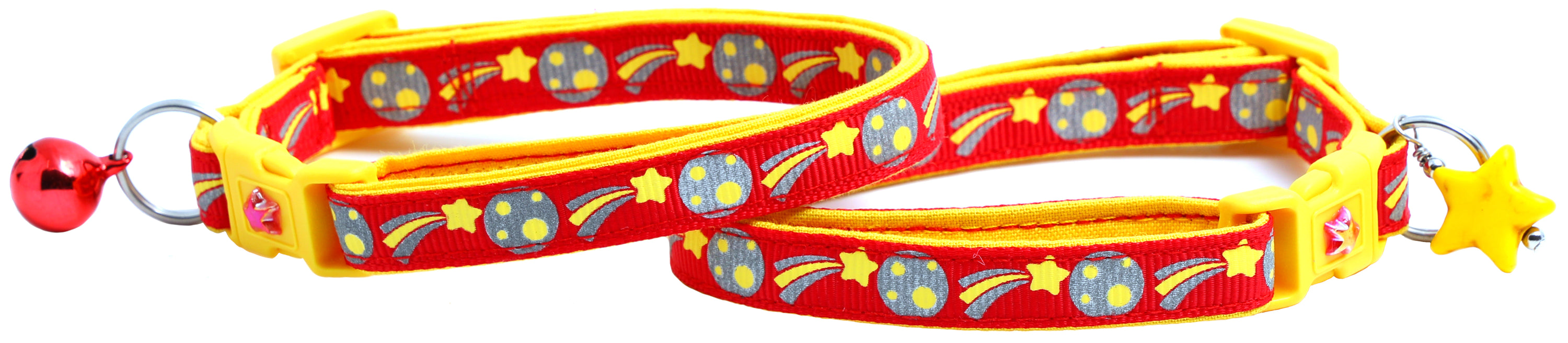 Shooting Stars Reflective Cat Collar showcasing reflective elements and reinforced cotton material, designed for safety and style.
